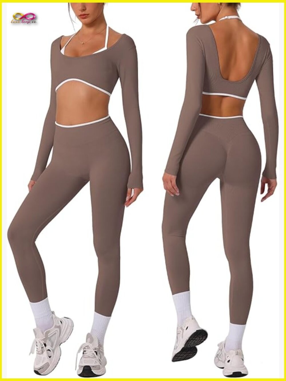 Seamless Long Sleeve Crop Top & High Waist Leggings Set Scrunch Butt Lifting